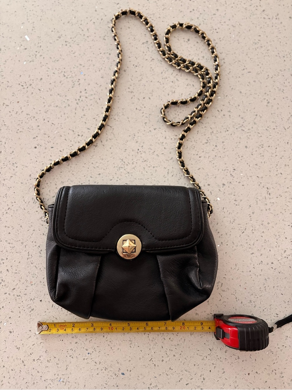 Kate Landry Black Leather Crossbody with Gold Chain